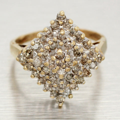 Vintage 0.40ctw Diamond Cluster Rhombus Cocktail Ring - 10k Yellow & White Gold