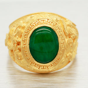 Prima 24k Yellow Gold Jade Ring - Mosaic Matte Finish Setting - Size 8