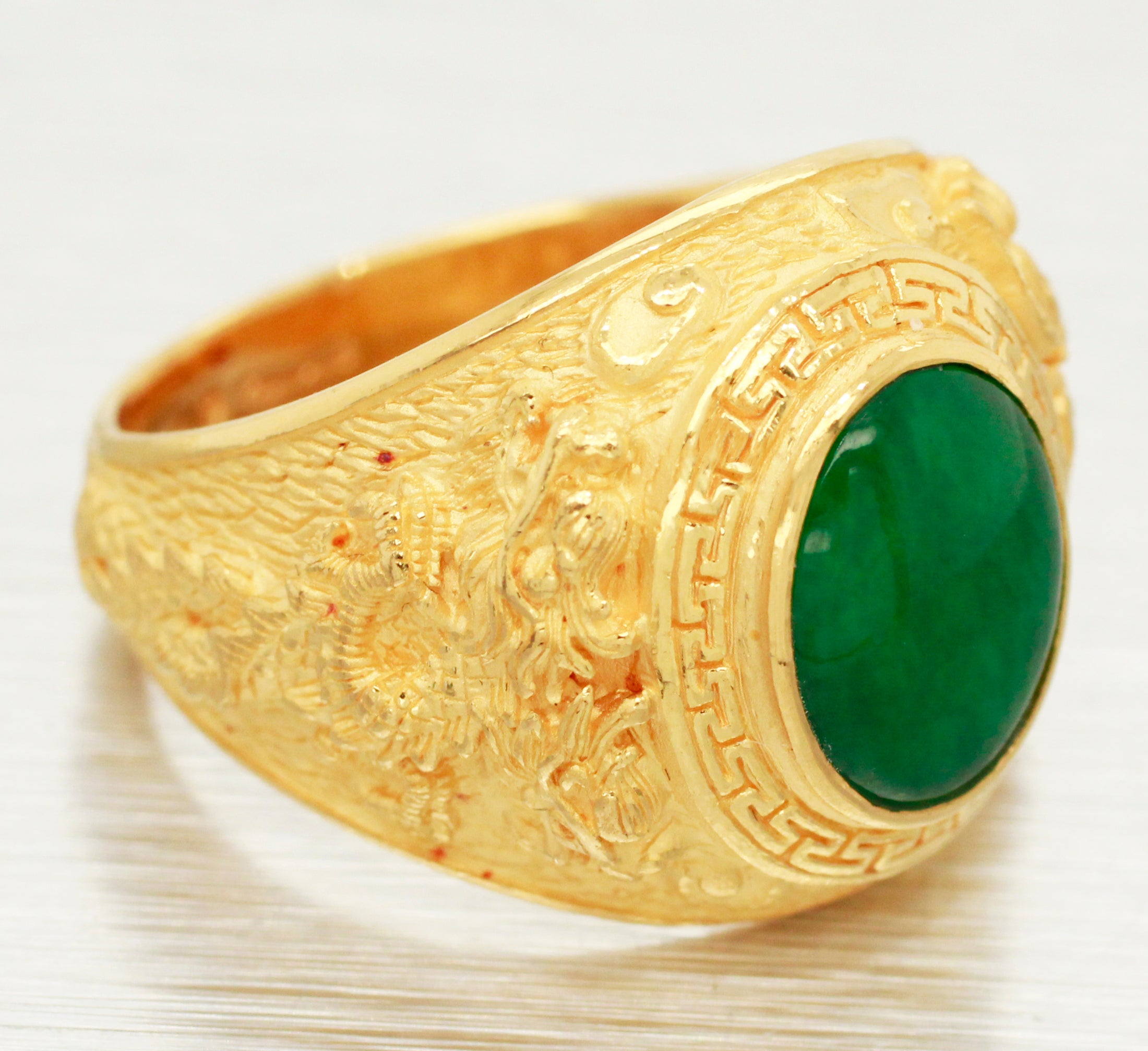 Prima 24k Yellow Gold Jade Ring - Mosaic Matte Finish Setting - Size 8