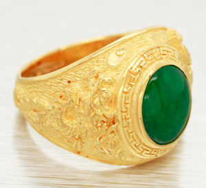 Prima 24k Yellow Gold Jade Ring - Mosaic Matte Finish Setting - Size 8