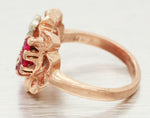 Antique Art Deco 0.50ctw Ruby & Diamond Floral Cocktail Ring - 14k Rose Gold