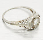 Antique Art Deco 0.20ct Diamond Solitaire Ring - 18k White Gold Filigree Setting