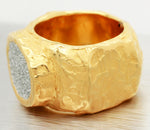 Vintage 18k Yellow Gold Hammered Band Ring - Brushed & Stardust Finish