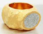 Vintage 18k Yellow Gold Hammered Band Ring - Brushed & Stardust Finish