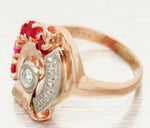 Antique Art Deco 0.50ctw Ruby & Diamond Spiral Cocktail Ring - 14k Rose Gold