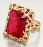 Antique Art Nouveau 14ct Rectangle Ruby Cocktail Ring - 18k Yellow Gold - Size 7