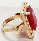 Antique Art Nouveau 14ct Rectangle Ruby Cocktail Ring - 18k Yellow Gold - Size 7