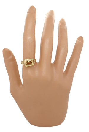 Antique Art Deco 0.60ct Yellow Citrine Ring - 14k Yellow Gold Filigree Band