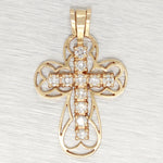 Vintage 0.55ctw Diamond Cross Pendant - 14k Yellow Gold Charm in Bezel