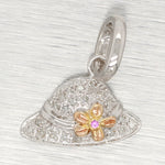 Vintage Pavé Diamond & Ruby Flower Sun Hat Pendant - 14k White Gold Charm