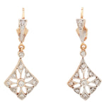 Antique Art Deco 0.60ctw Diamond Rhombus Earrings - Drop Dangle - 14k Rose Gold