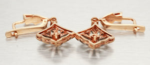 Antique Art Deco 0.60ctw Diamond Rhombus Earrings - Drop Dangle - 14k Rose Gold