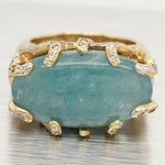 Andy C Blue Oval Gemstone & Diamond Ring -14k Yellow Gold Bark-Style Band