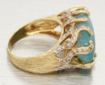 Andy C Blue Oval Gemstone & Diamond Ring -14k Yellow Gold Bark-Style Band