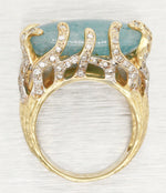 Andy C Blue Oval Gemstone & Diamond Ring -14k Yellow Gold Bark-Style Band