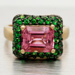 LeVian Pink Quartz & Tsavorite Cocktail Ring - 14k Yellow Gold Band