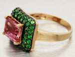 LeVian Pink Quartz & Tsavorite Cocktail Ring - 14k Yellow Gold Band