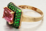 LeVian Pink Quartz & Tsavorite Cocktail Ring - 14k Yellow Gold Band