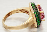 LeVian Pink Quartz & Tsavorite Cocktail Ring - 14k Yellow Gold Band