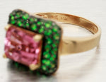 LeVian Pink Quartz & Tsavorite Cocktail Ring - 14k Yellow Gold Band