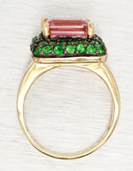 LeVian Pink Quartz & Tsavorite Cocktail Ring - 14k Yellow Gold Band