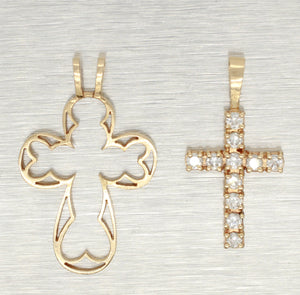 Vintage 0.55ctw Diamond Cross Pendant - 14k Yellow Gold Charm in Bezel