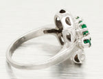 Antique Art Deco 0.40ctw Emerald & Diamond Ribbon Ring - 14k White Gold Swirl