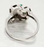 Antique Art Deco 0.40ctw Emerald & Diamond Ribbon Ring - 14k White Gold Swirl