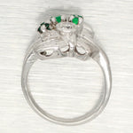 Antique Art Deco 0.40ctw Emerald & Diamond Ribbon Ring - 14k White Gold Swirl