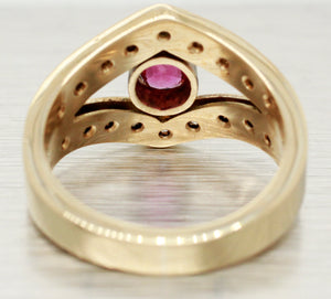 Antique Art Deco Ruby & Rose Cut Diamond Ring - 14k Yellow Gold Split Shank Band