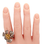 Samuel Benham Citrine & Champagne Diamond Flower Ring - 14k White Gold