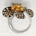 Samuel Benham Citrine & Champagne Diamond Flower Ring - 14k White Gold