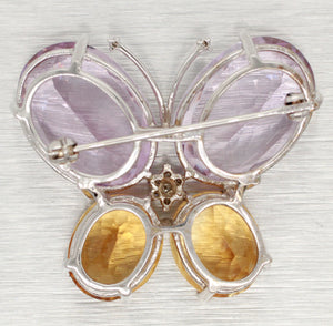 John C Rinker JCR Amethyst & Citrine Butterfly Brooch - 14k White Gold Pin