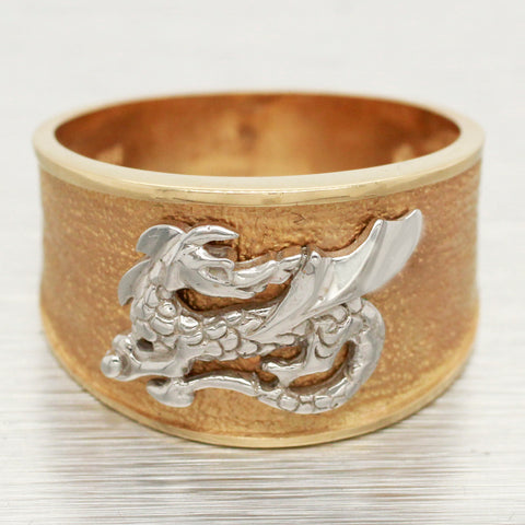 Joel McFadden Gold Dragon Ring - 14k Yellow & White Gold Band - Size 9