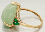 Vintage Large Jade Teardrop Cocktail Ring - Emerald Accents - 14k Yellow Gold