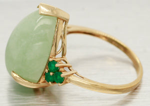 Vintage Large Jade Teardrop Cocktail Ring - Emerald Accents - 14k Yellow Gold