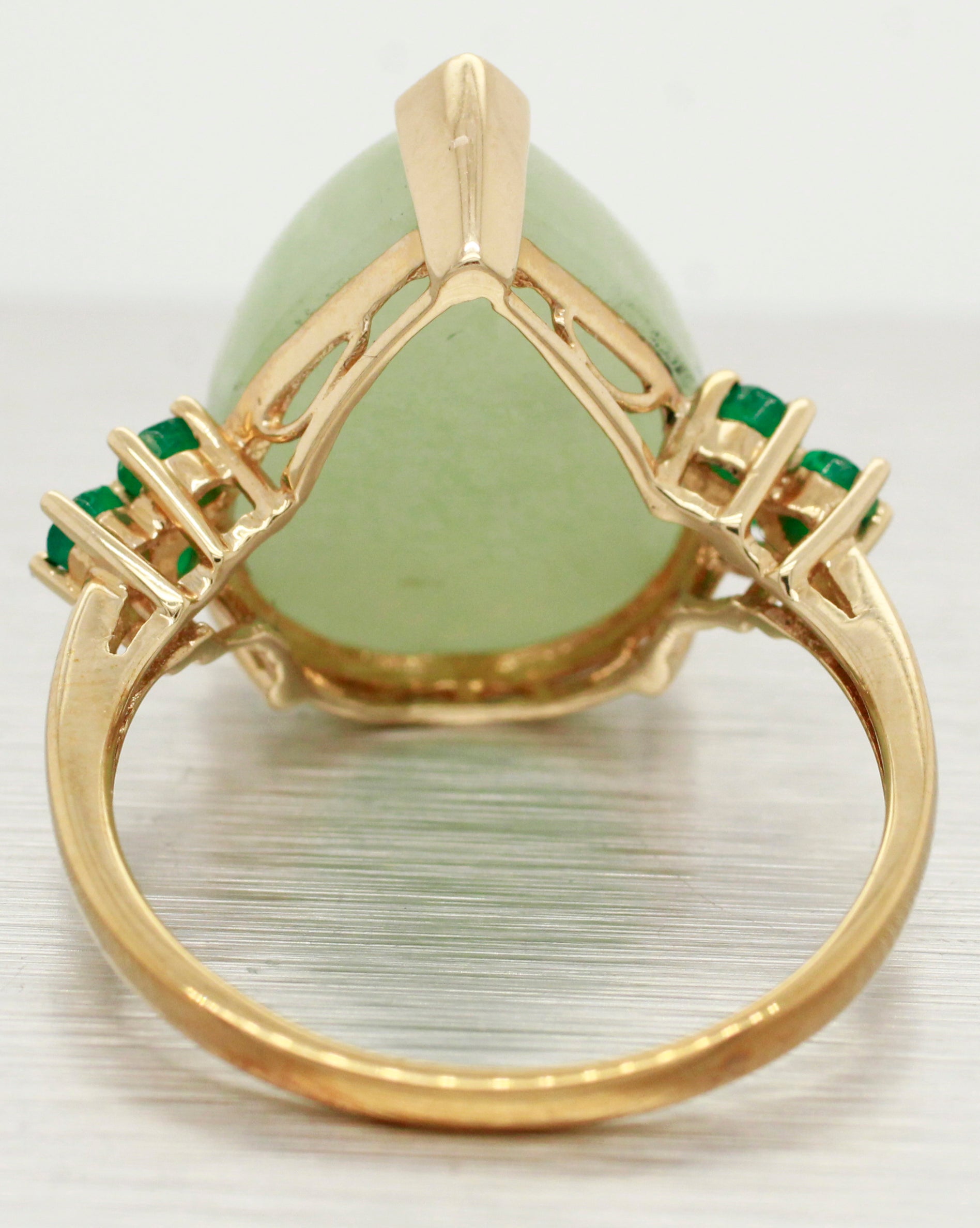 Vintage Large Jade Teardrop Cocktail Ring - Emerald Accents - 14k Yellow Gold