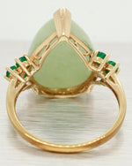 Vintage Large Jade Teardrop Cocktail Ring - Emerald Accents - 14k Yellow Gold