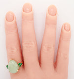 Vintage Large Jade Teardrop Cocktail Ring - Emerald Accents - 14k Yellow Gold