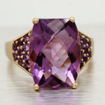 Vintage Large Amethyst Cocktail Ring - Amethyst Accents - 14k Yellow Gold