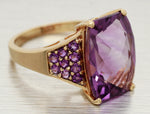 Vintage Large Amethyst Cocktail Ring - Amethyst Accents - 14k Yellow Gold