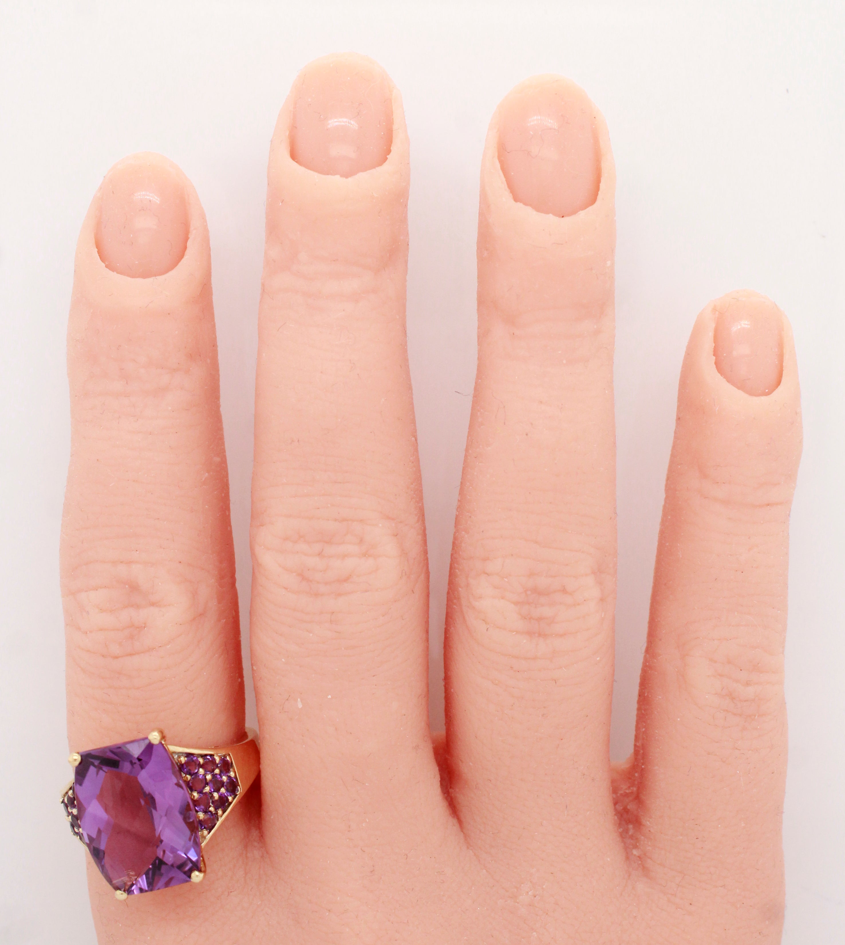 Vintage Large Amethyst Cocktail Ring - Amethyst Accents - 14k Yellow Gold