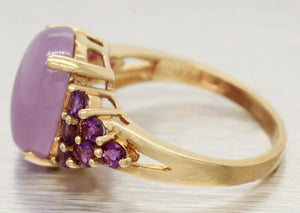 Vintage Cabochon Amethyst Cocktail Ring - Amethyst Accents - 14k Yellow Gold