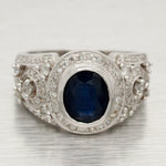 Vintage 1.50ct Sapphire Band Ring - 1.00ctw Diamond Accents - 14k White Gold