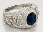 Vintage 1.50ct Sapphire Band Ring - 1.00ctw Diamond Accents - 14k White Gold