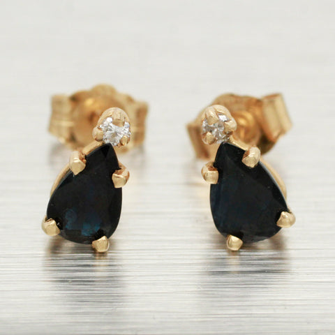 Vintage 1.00ctw Sapphire Teardrop Earrings | 14k Yellow Gold Studs