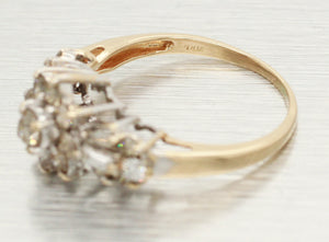 Vintage 0.75ctw Diamond Flower Sunburst Ring | 14k Yellow & White Gold Band