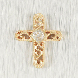 Vintage Small Diamond Cross Charm | 14k Yellow Gold Pendant