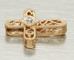 Vintage Small Diamond Cross Charm | 14k Yellow Gold Pendant