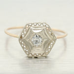 Antique Art Deco 0.15ct Diamond Hexagon Ring - 14k White Gold & Yellow Gold Band